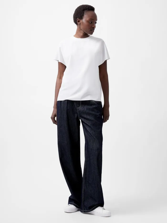 French Connection Caprina Recycled Crepe Crew Neck Top Winter White Woman Tops