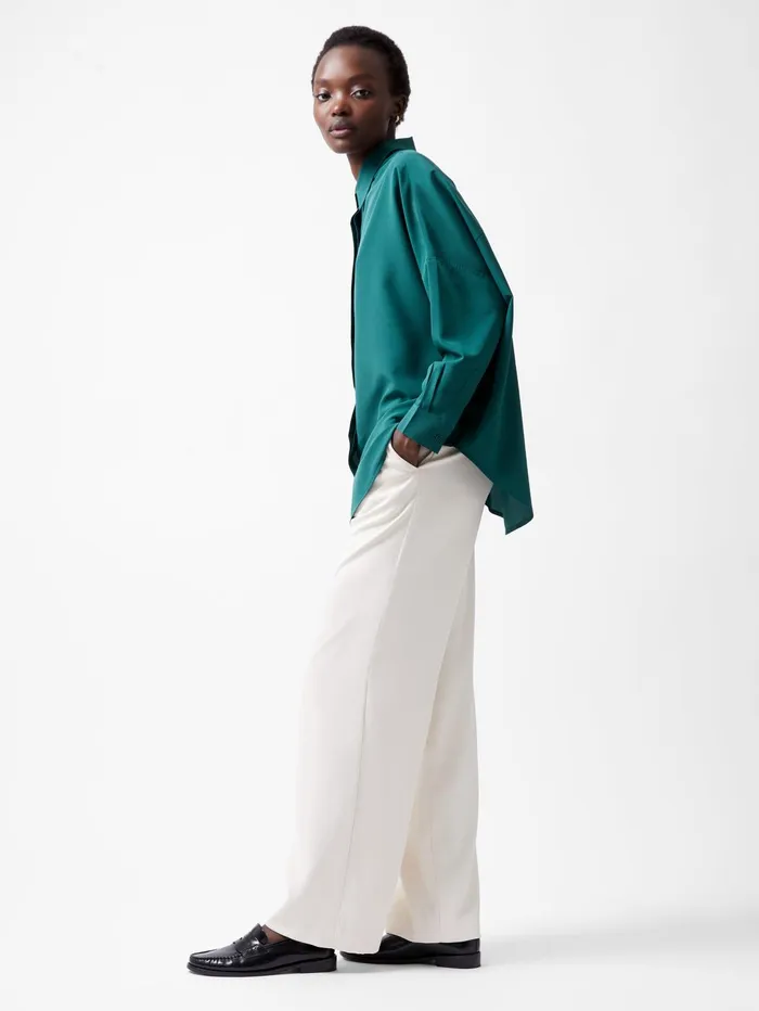 French Connection Caprina Recycled Crepe Long Sleeve Button Shirt Forest Woman Tops French Connection Caprina Recycled Crepe Long Sleeve Button Shirt Forest Woman Tops