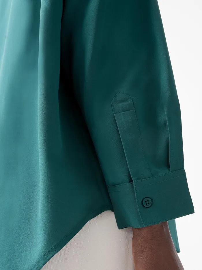 French Connection Caprina Recycled Crepe Long Sleeve Button Shirt Forest Woman Tops