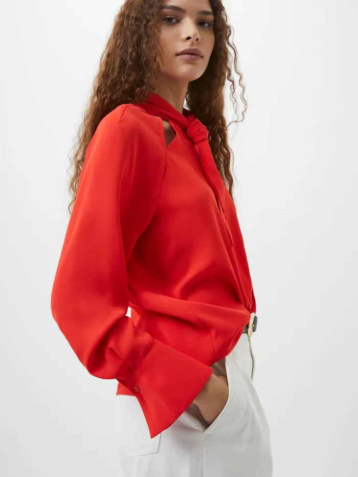 French Connection Carmen Recycled Crepe Tie Neck Blouse Scarlet Red Woman Tops French Connection Carmen Recycled Crepe Tie Neck Blouse Scarlet Red Woman Tops