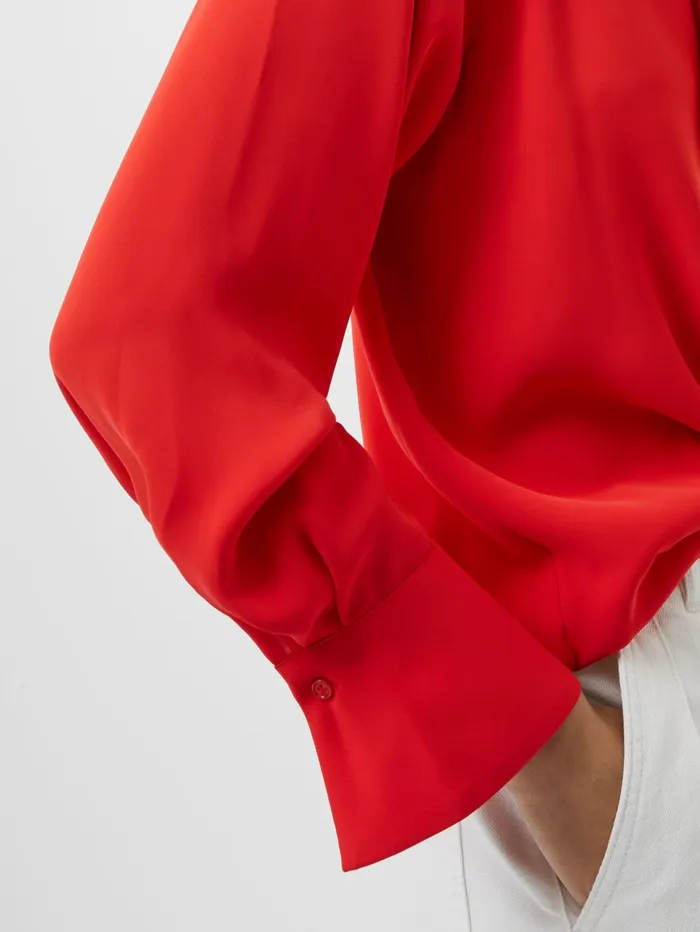 French Connection Carmen Recycled Crepe Tie Neck Blouse Scarlet Red Woman Tops