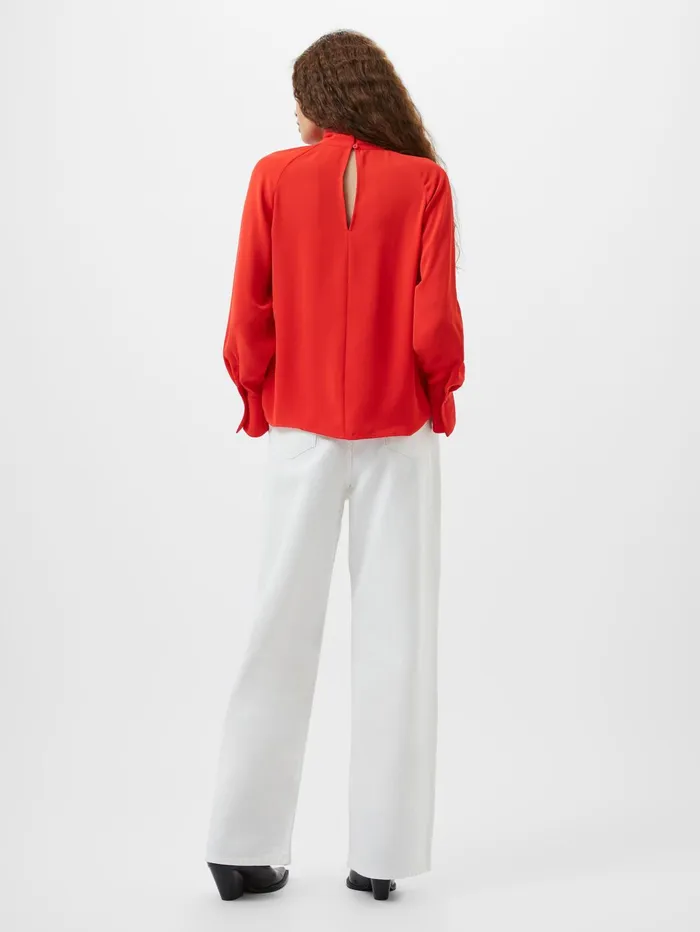 French Connection Carmen Recycled Crepe Tie Neck Blouse Scarlet Red Woman Tops
