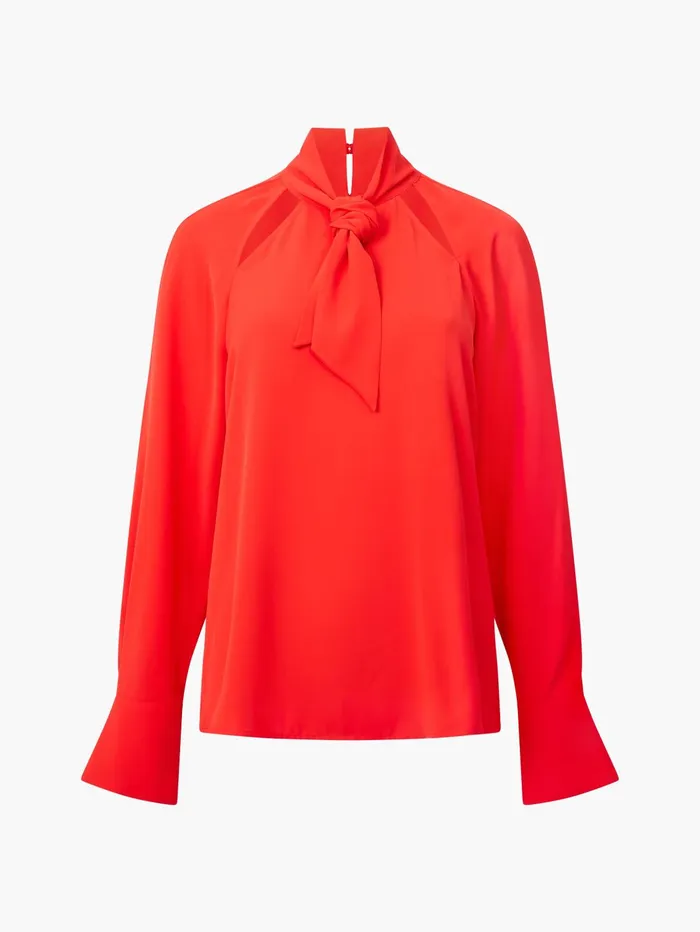 French Connection Carmen Recycled Crepe Tie Neck Blouse Scarlet Red Woman Tops