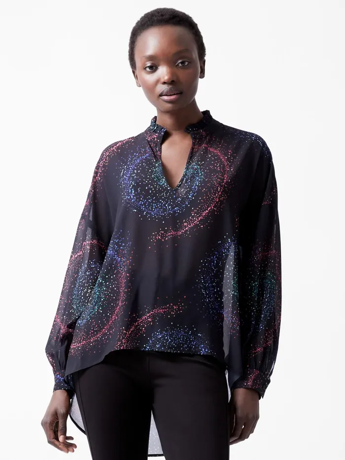 French Connection Cecily Estella Ggt Poet Blouse Blackout Multi Woman Tops