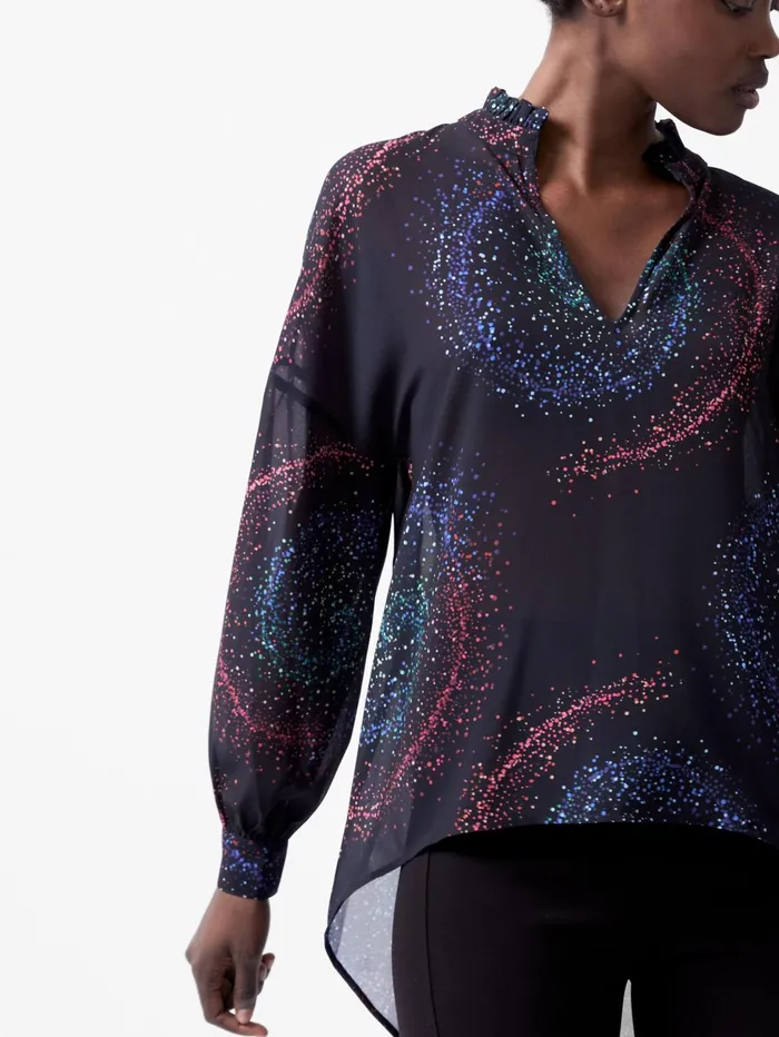 French Connection Cecily Estella Ggt Poet Blouse Blackout Multi Woman Tops
