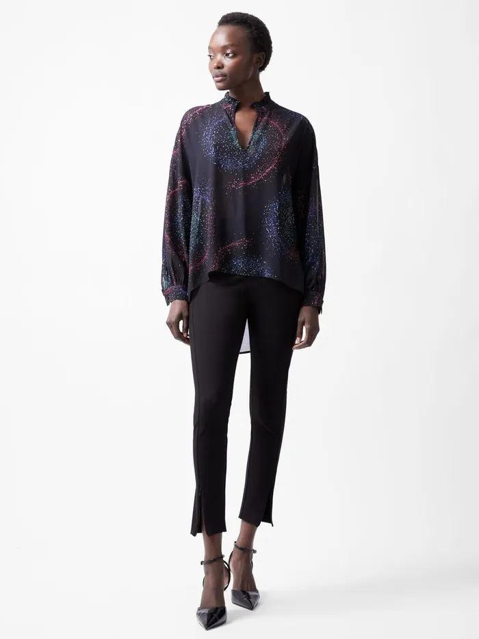 French Connection Cecily Estella Ggt Poet Blouse Blackout Multi Woman Tops
