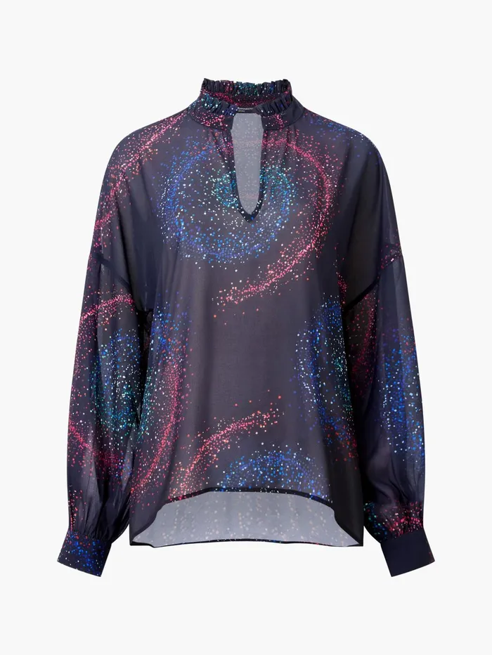 French Connection Cecily Estella Ggt Poet Blouse Blackout Multi Woman Tops