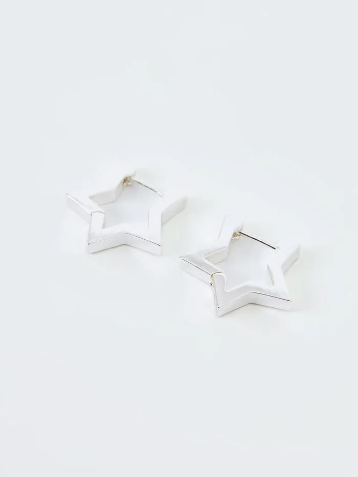 French Connection Chunky Star Hoop Earrings Silver Woman Jewellery