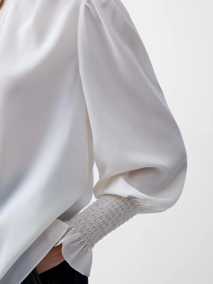 French Connection Crepe Light High Neck Long Sleeve Top Porcelain Cream Woman Tops