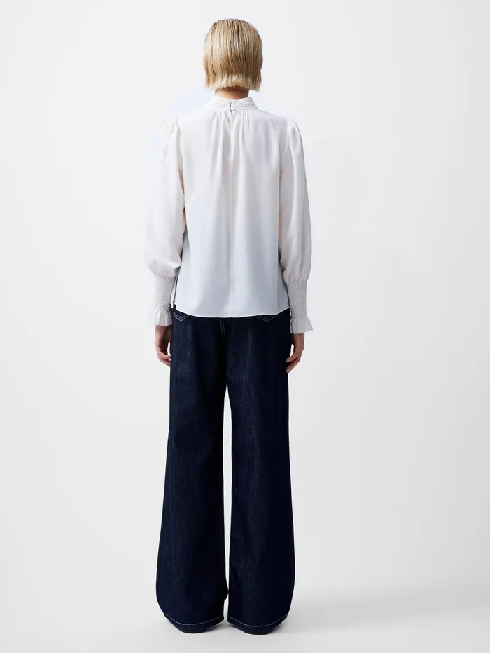 French Connection Crepe Light High Neck Long Sleeve Top Porcelain Cream Woman Tops