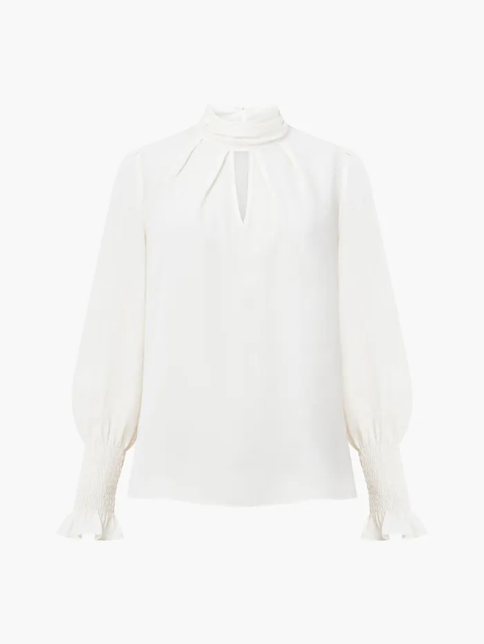 French Connection Crepe Light High Neck Long Sleeve Top Porcelain Cream Woman Tops
