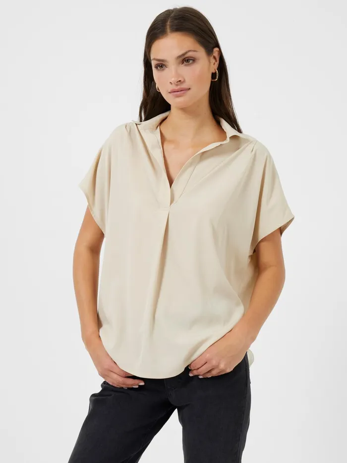 French Connection Crepe Light Recycled Popover Shirt Colour Block Woman Tops