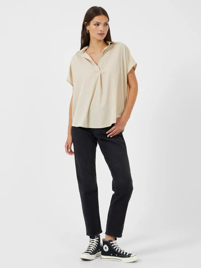 French Connection Crepe Light Recycled Popover Shirt Colour Block Woman Tops