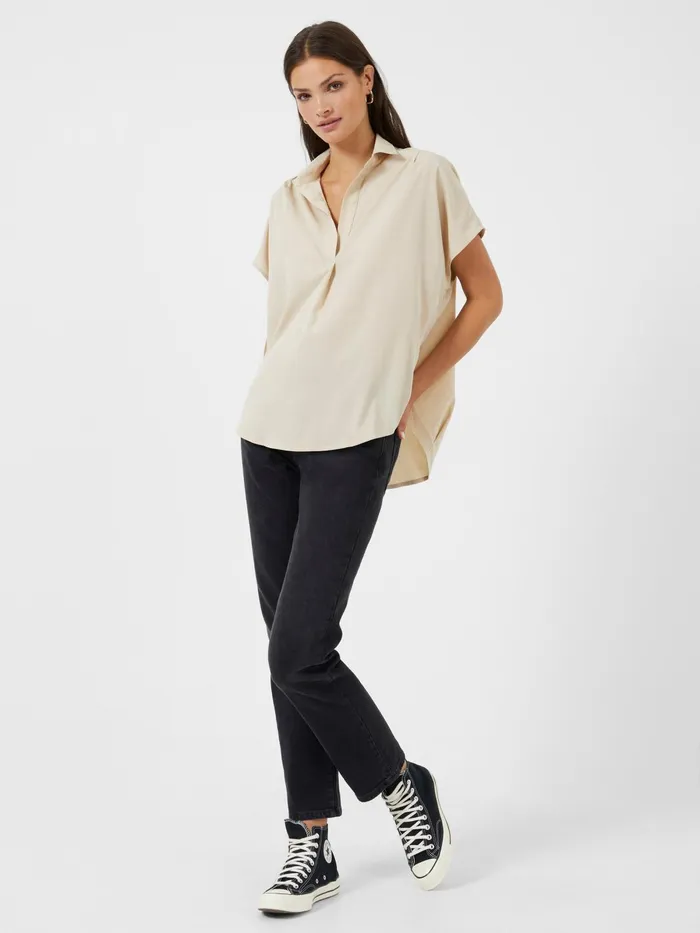 French Connection Crepe Light Recycled Popover Shirt Colour Block Woman Tops