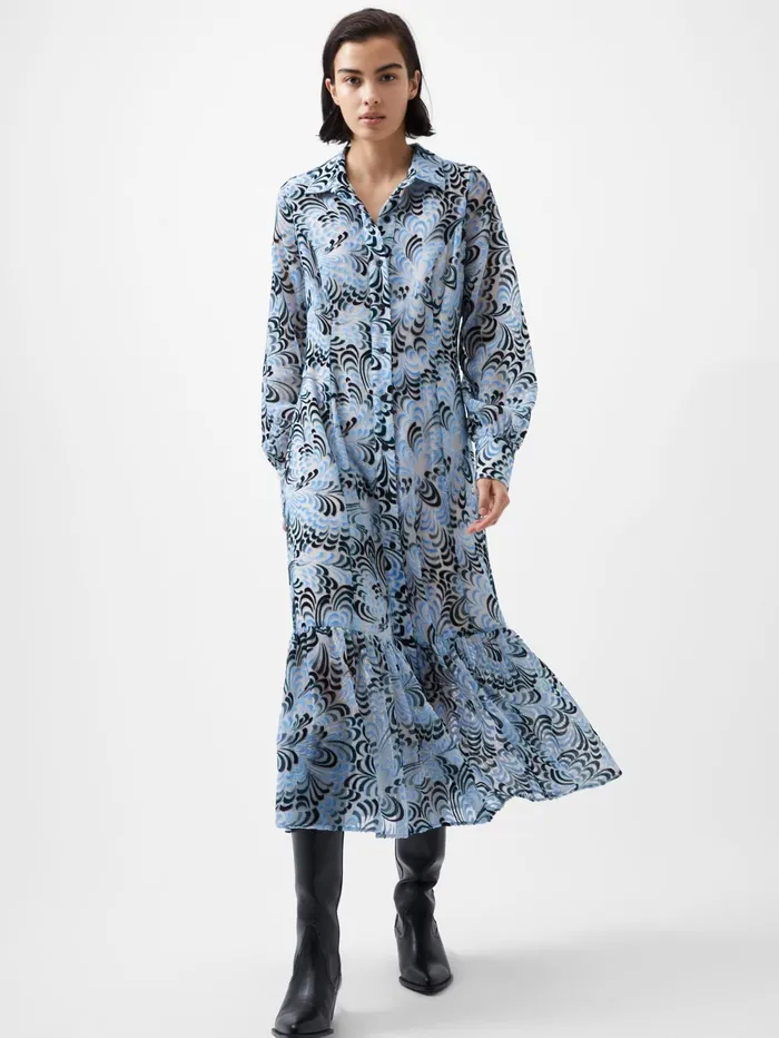French Connection Diandra Devore Maxi Dress Mauve Morn Blue Woman Dresses