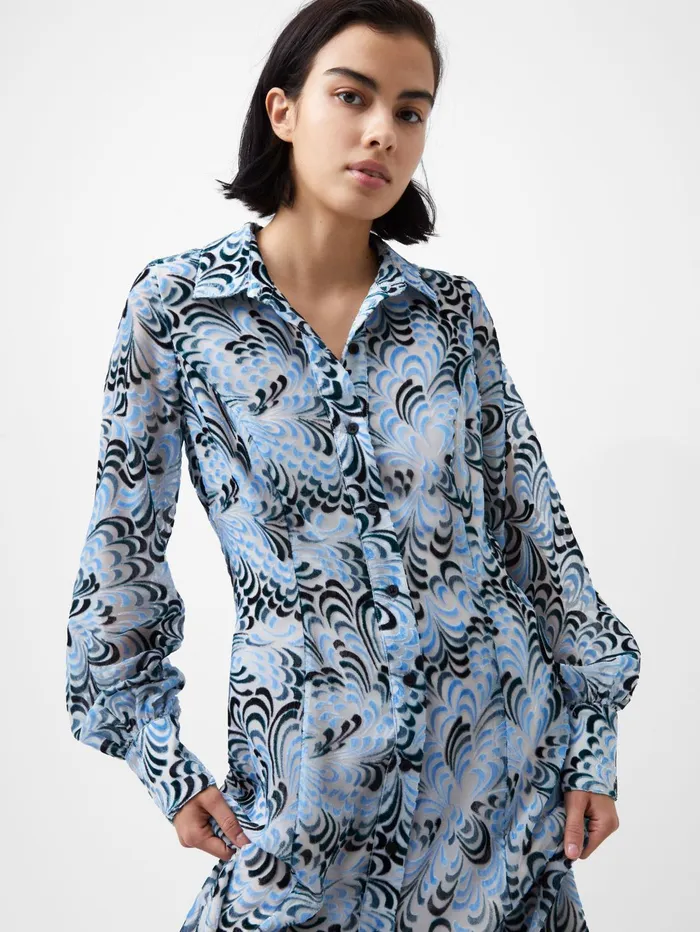 French Connection Diandra Devore Maxi Dress Mauve Morn Blue Woman Dresses