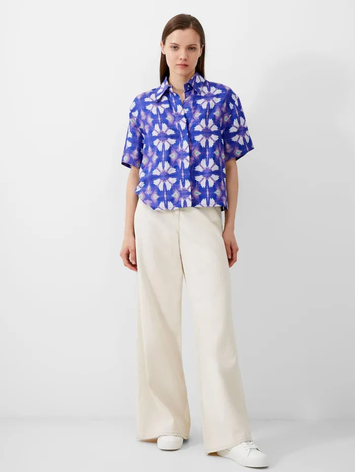French Connection Dory Birdie Linen Short Sleeve Shirt Royal Blue Woman Coords French Connection Dory Birdie Linen Short Sleeve Shirt Royal Blue Woman Coords