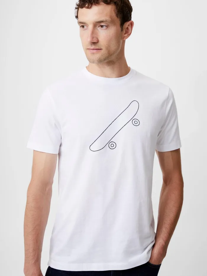 French Connection Embroidered Skateboard Graphic TShirt White Man TShirts and Polo Shirts French Connection Embroidered Skateboard Graphic TShirt White Man TShirts and Polo Shirts