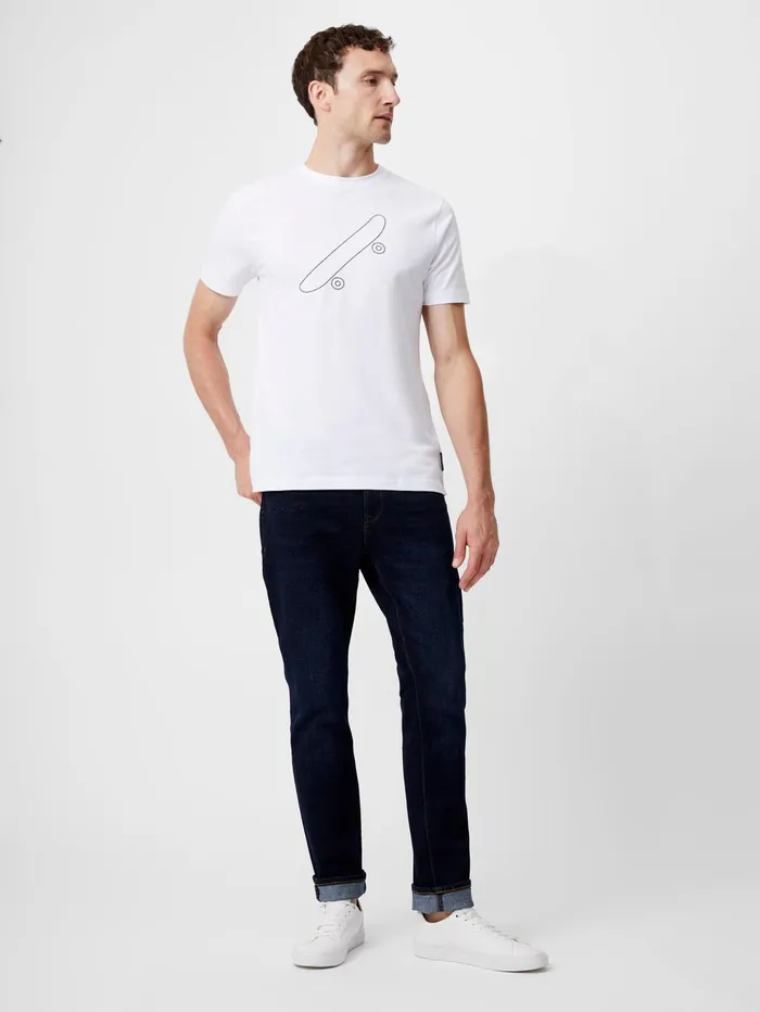 French Connection Embroidered Skateboard Graphic TShirt White Man TShirts and Polo Shirts