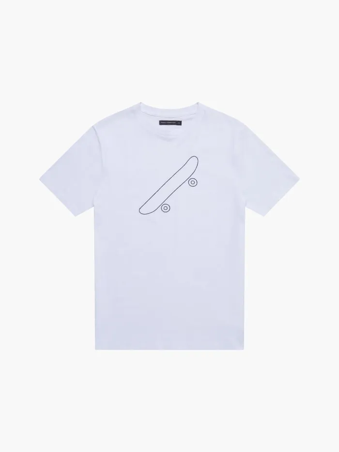 French Connection Embroidered Skateboard Graphic TShirt White Man TShirts and Polo Shirts
