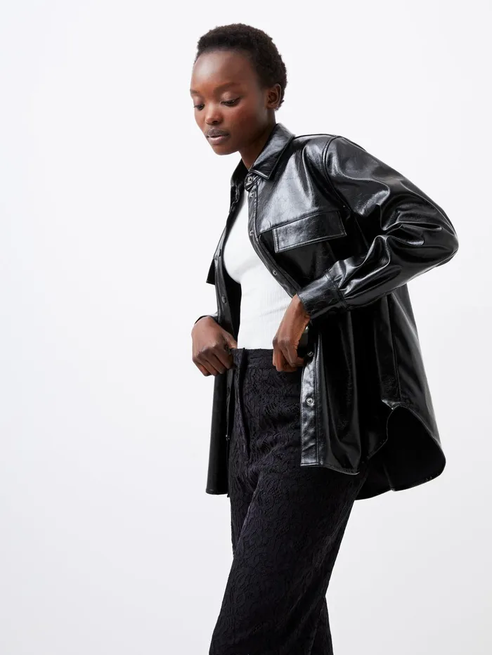 French Connection Emmett PU Overshirt Blackout Woman Tops