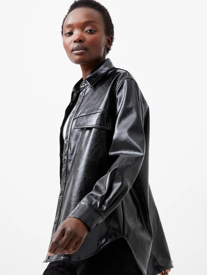French Connection Emmett PU Overshirt Blackout Woman Tops