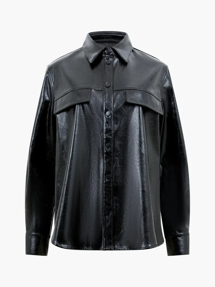 French Connection Emmett PU Overshirt Blackout Woman Tops