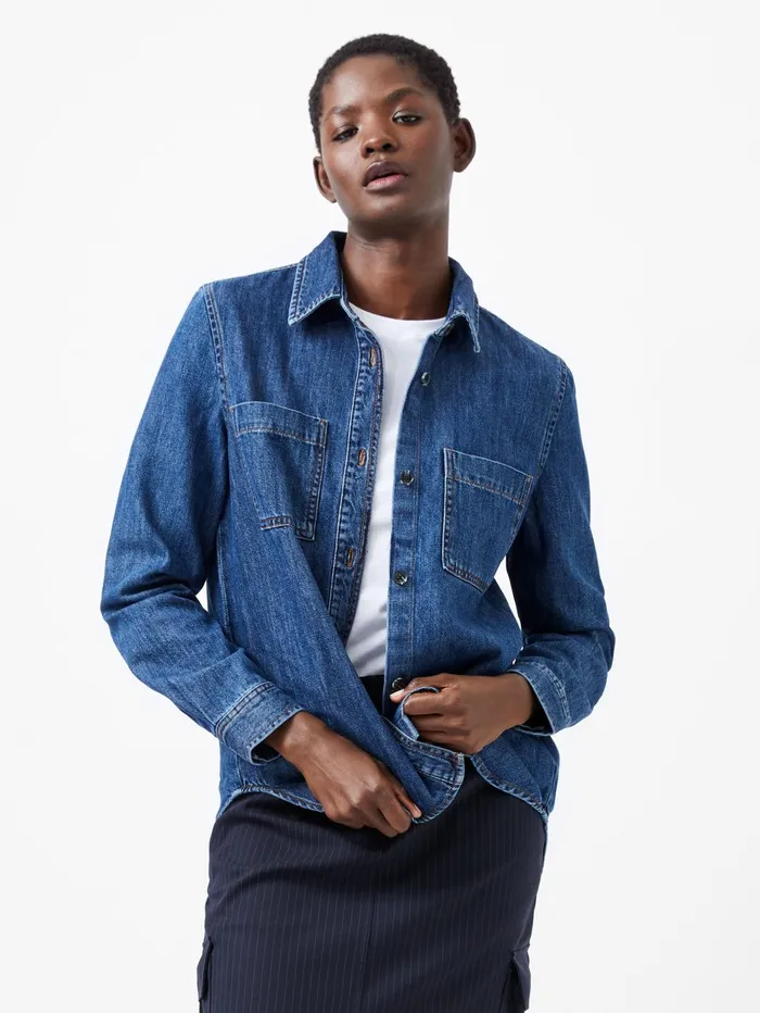 French Connection Finley Denim Long Sleeve Shirt Vintage Woman Tops