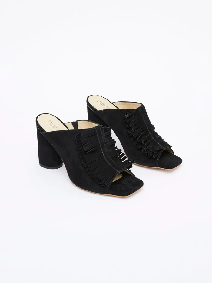 French Connection Flora Fringed Mules Black Woman Shoes