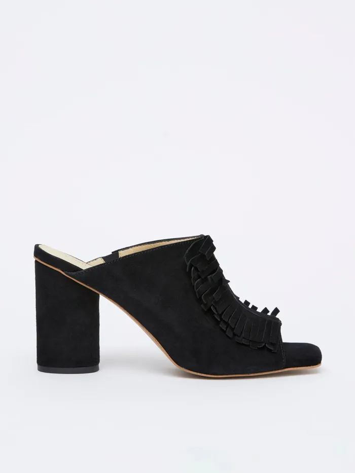 French Connection Flora Fringed Mules Black Woman Shoes