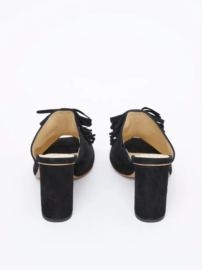 French Connection Flora Fringed Mules Black Woman Shoes