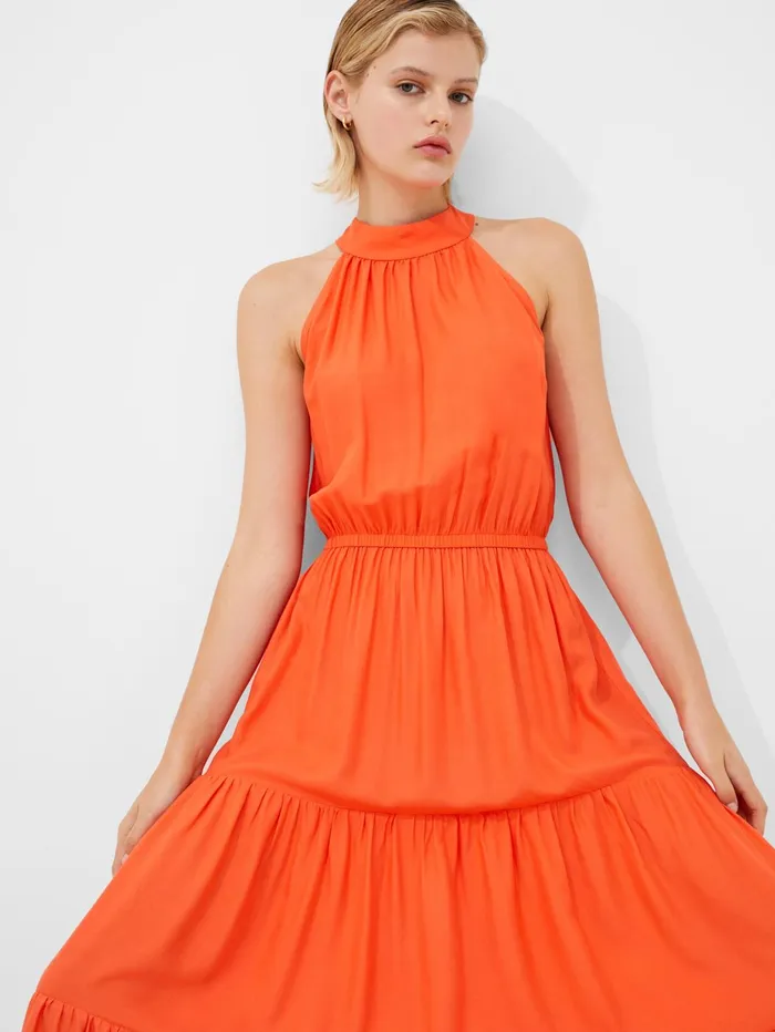 French Connection Halter Viscose Tiered Maxi Dress Amber Sunrise Woman Maxi Dresses