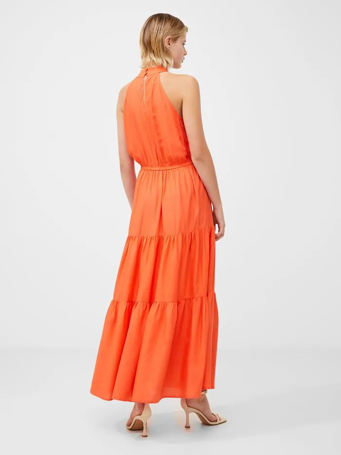 French Connection Halter Viscose Tiered Maxi Dress Amber Sunrise Woman Maxi Dresses