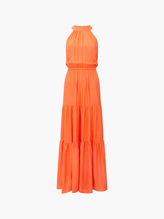 French Connection Halter Viscose Tiered Maxi Dress Amber Sunrise Woman Maxi Dresses