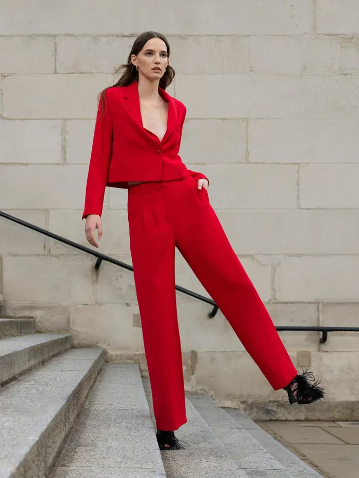 French Connection Harry Suiting Cropped Blazer Royal Scarlet Woman Suits