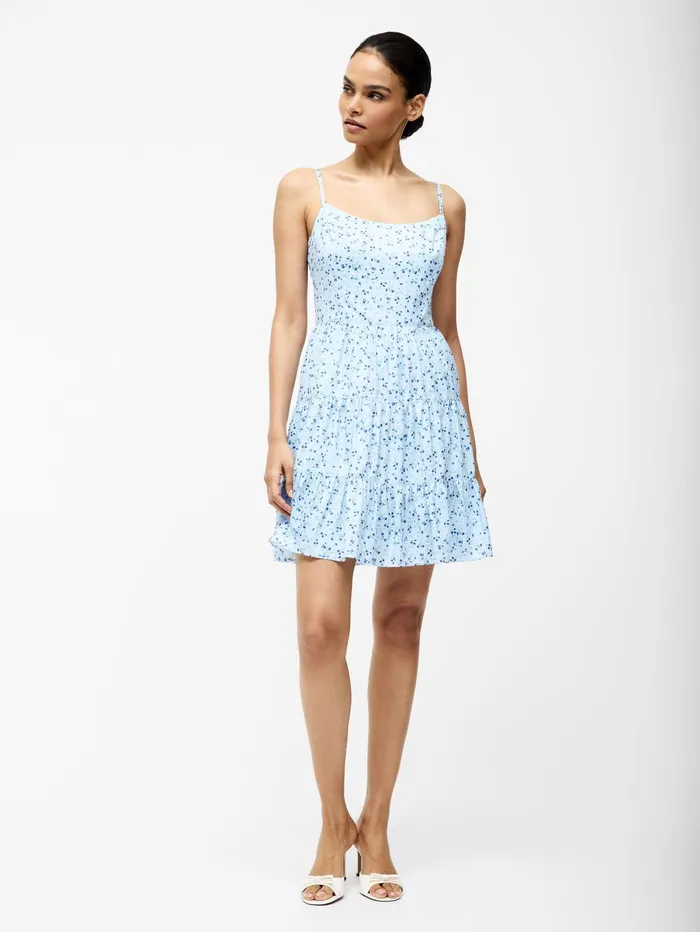 French Connection Kiva Crepe Tiered Mini Dress Icy Blue Multi Woman Dresses