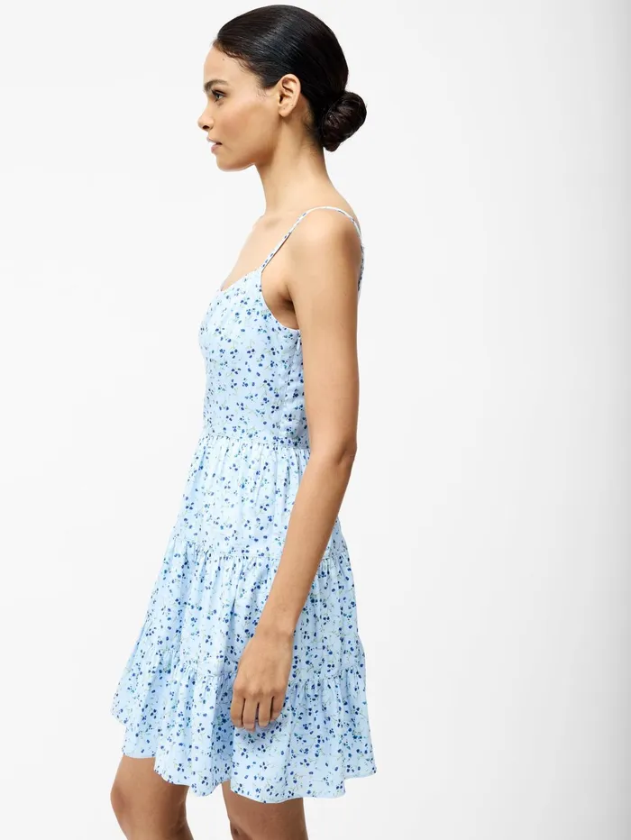 French Connection Kiva Crepe Tiered Mini Dress Icy Blue Multi Woman Dresses