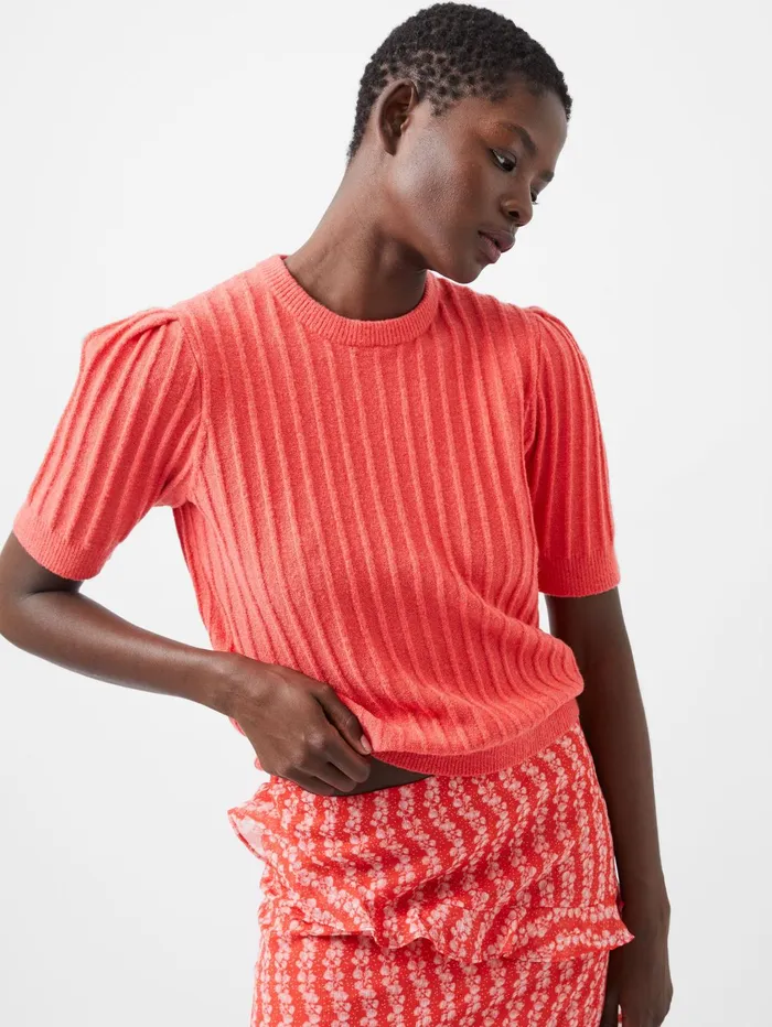 French Connection Lola Recycled Short Sleeve Jumper Cayenne Red Woman Jumpers and Cardigans