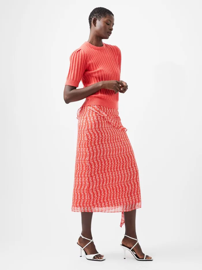 French Connection Lola Recycled Short Sleeve Jumper Cayenne Red Woman Jumpers and Cardigans