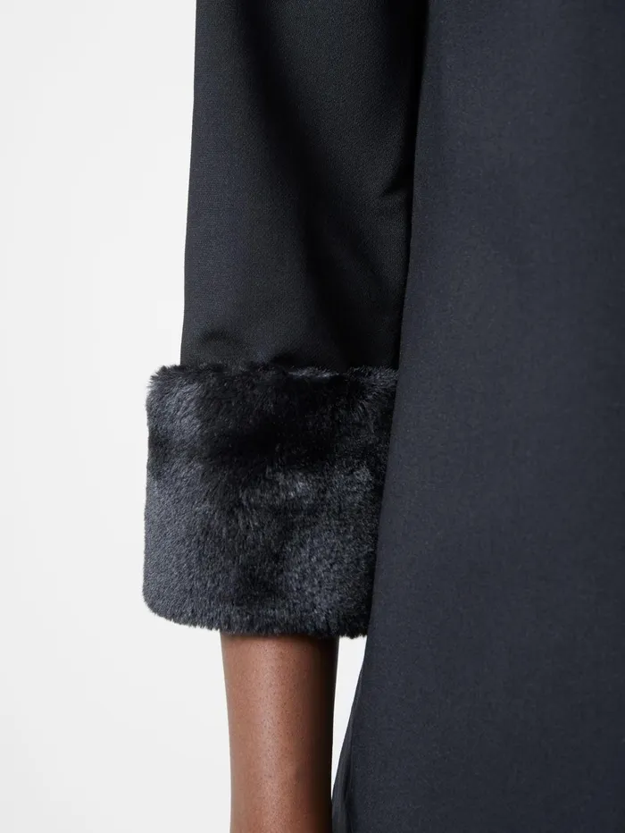 French Connection Luxe Faux Fur Three Quarter Sleeve Cuffs Mini Dress S Black Woman Dresses