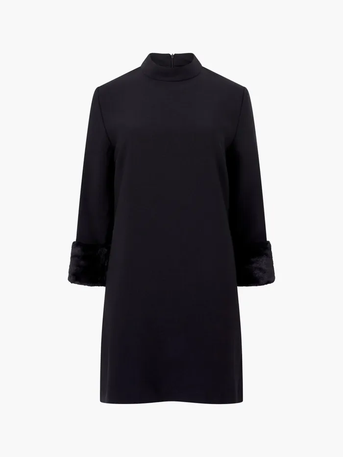 French Connection Luxe Faux Fur Three Quarter Sleeve Cuffs Mini Dress S Black Woman Dresses