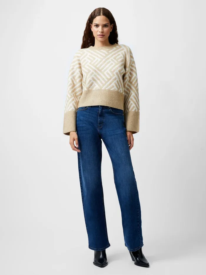 French Connection Martina Graphic Cropped Jumper IncenseClassic Cream Woman Jumpers and Cardigans