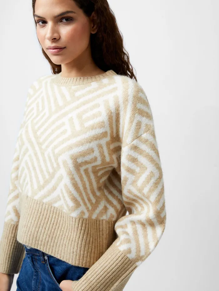 French Connection Martina Graphic Cropped Jumper IncenseClassic Cream Woman Jumpers and Cardigans
