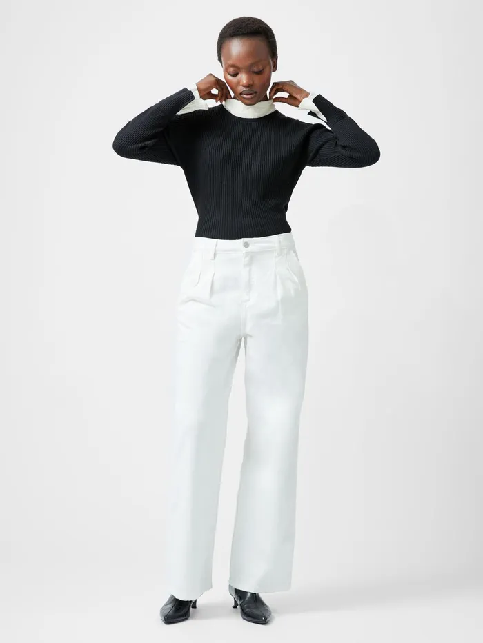 French Connection Melody Pleated Bow Long Sleeve Top BlackPorcelain Cream Woman Jumpers and Cardigans
