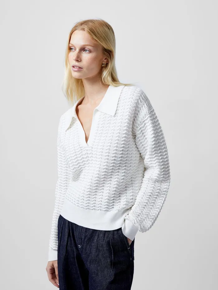 French Connection Mozart Knitted Long Sleeve Polo Shirt Summer White Woman Jumpers and Cardigans French Connection Mozart Knitted Long Sleeve Polo Shirt Summer White Woman Jumpers and Cardigans