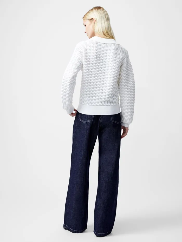 French Connection Mozart Knitted Long Sleeve Polo Shirt Summer White Woman Jumpers and Cardigans