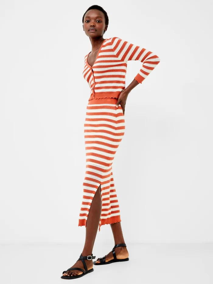 French Connection Nesta Stripe Midi Skirt RosewoodCream Woman Coords