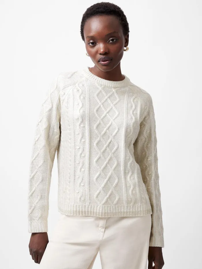 French Connection Otilia Foil Cable Knit Jumper Winter White Woman Jumpers and Cardigans French Connection Otilia Foil Cable Knit Jumper Winter White Woman Jumpers and Cardigans