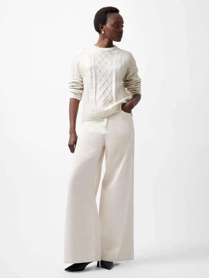 French Connection Otilia Foil Cable Knit Jumper Winter White Woman Jumpers and Cardigans