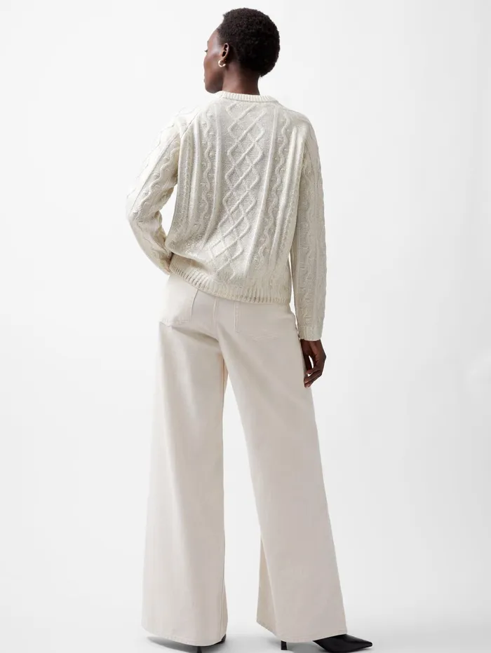 French Connection Otilia Foil Cable Knit Jumper Winter White Woman Jumpers and Cardigans